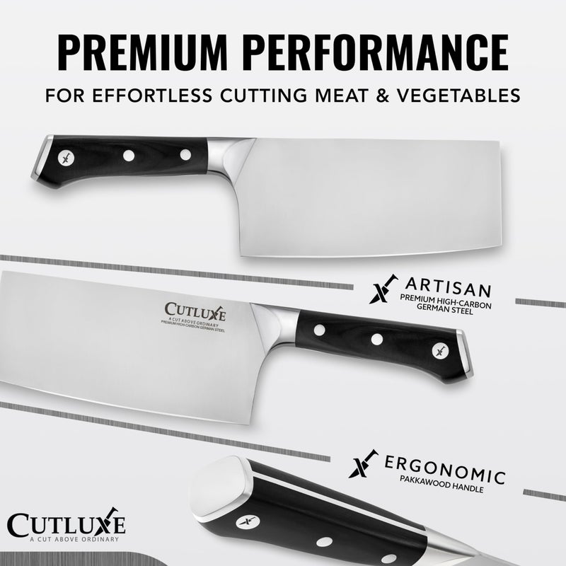 Cutluxe Cleaver Knife - 7" Meat Cleaver, Butcher Knife for Meat Cutting â€“ German Steel Blade, Full Tang, Ergonomic Handle Design â€“ Artisan Series - Image 2